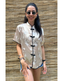 Vintage μεταξωτό ασιάτικο top XL