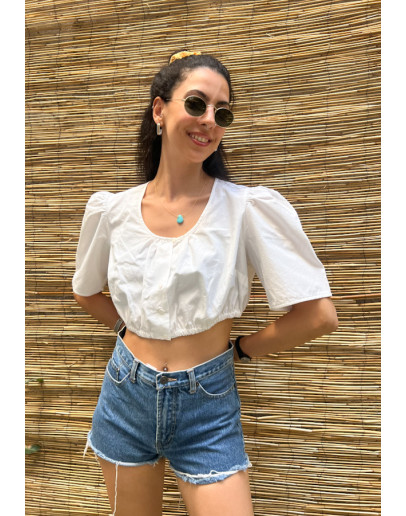 Vintage cropped λευκό top XL