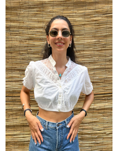 Vintage cropped λευκό top M-L