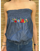 Vintage strapless  top με κεντημένες λεπτομέρειες M