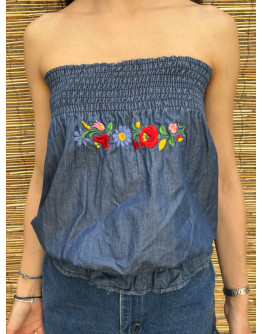 Vintage strapless top with embroidery M