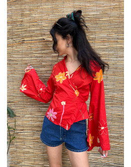Vintage floral wrap top