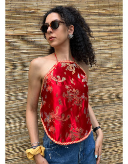 Vintage asian silk wrap top 