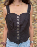 Vintage λινό μαύρο top L