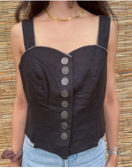 Vintage λινό μαύρο top L