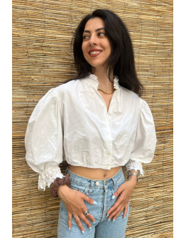 Vintage λευκό top με κεντημένες λεπτομέρειες 4XL