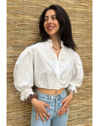 Vintage λευκό top με κεντημένες λεπτομέρειες 4XL