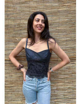 Vintage denim τοπ με δαντέλα M