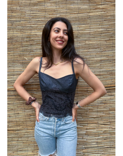 Vintage denim τοπ με δαντέλα M