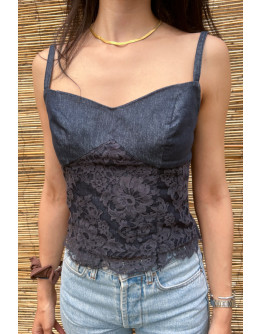Vintage denim τοπ με δαντέλα M