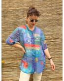 Vintage εμπριμέ ημιδιαφανές τοπ XXL
