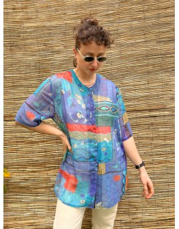 Vintage εμπριμέ ημιδιαφανές τοπ XXL