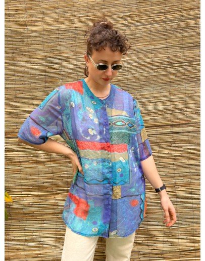 Vintage εμπριμέ ημιδιαφανές τοπ XXL