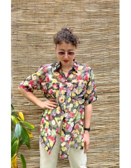 Vintage semi see through floral shirt L