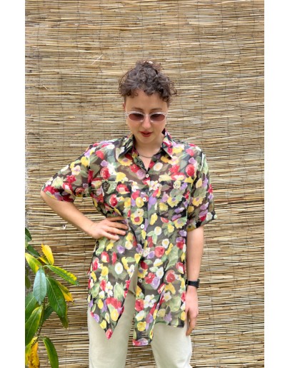 Vintage semi see through floral shirt L