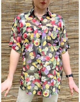 Vintage semi see through floral shirt L