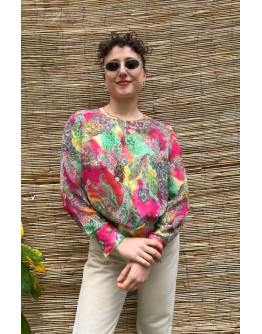 Vintage bomber εμπριμέ ημιδιαφανές τοπ S-M