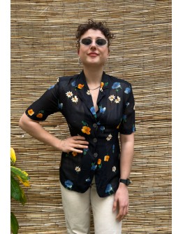 Vintage semi see through floral shirt M