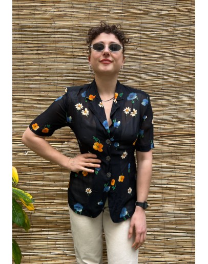 Vintage semi see through floral shirt M