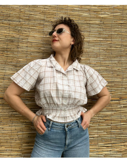 Vintage plaid cropped top L