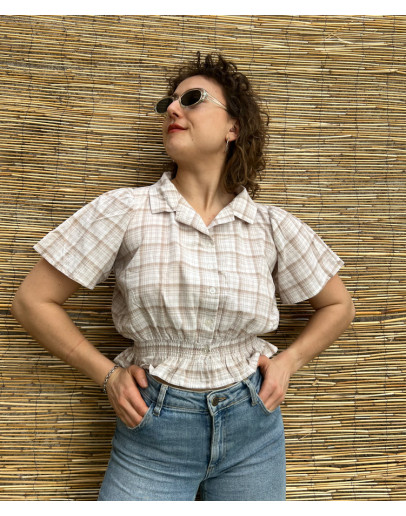 Vintage plaid cropped top L