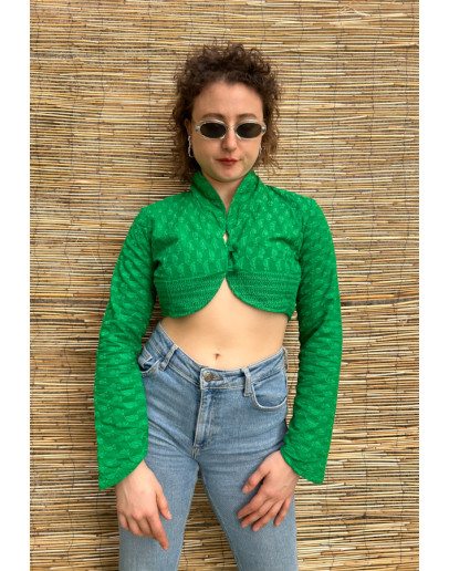 Vintage green cropped top with embroidery S-M