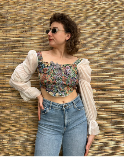 Vintage φλοράλ cropped corset top S