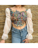 Vintage φλοράλ cropped corset top S