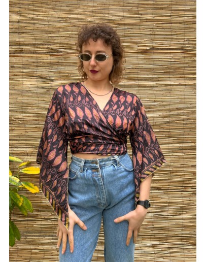 Silk wrap printed top 