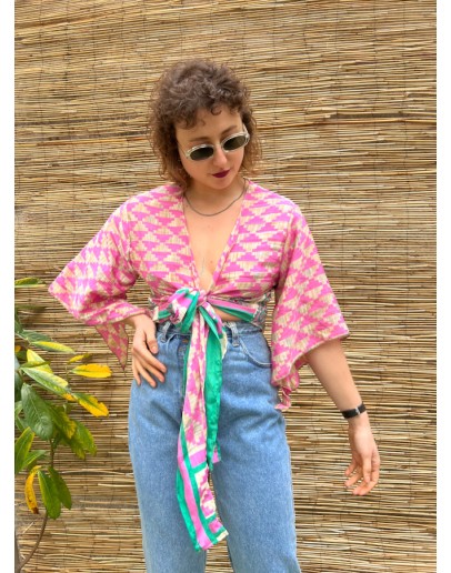 Silk wrap printed top 