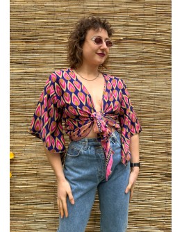 Silk wrap printed top 