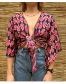 Silk wrap printed top 