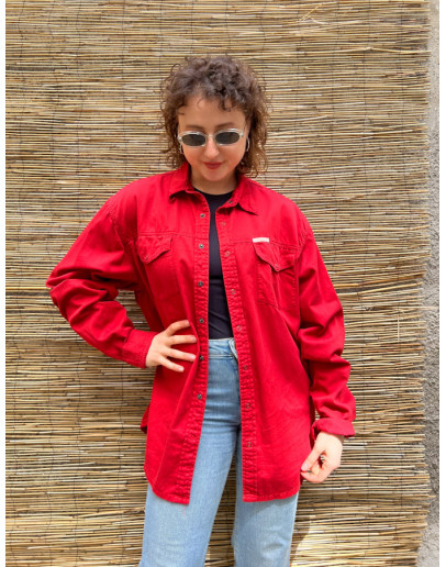 Vintage unisex denim κόκκινο πουκάμισο L