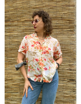 Vintage semi see through floral shirt XL
