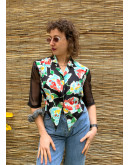 Vintage floral top with semi see through sleeves S-M