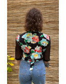 Vintage floral top with semi see through sleeves S-M
