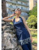 Vintage denim τοπ με κρόσσια Μ
