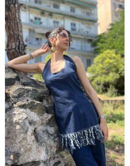 Vintage denim τοπ με κρόσσια Μ