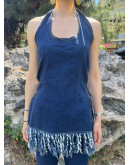 Vintage denim τοπ με κρόσσια Μ