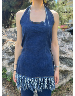 Vintage denim τοπ με κρόσσια Μ