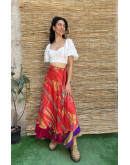 Silk printed double faced wrap skirt maxi 
