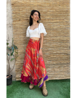 Silk printed double faced wrap skirt maxi 