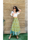 Silk printed double faced wrap skirt maxi 