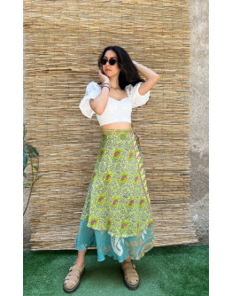 Silk printed double faced wrap skirt maxi 