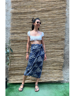 Vintage εμπριμέ wrap φούστα midi L
