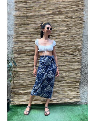 Vintage printed wrap skirt midi L