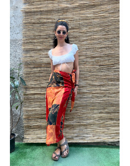 Vintage printed wrap skirt maxi
