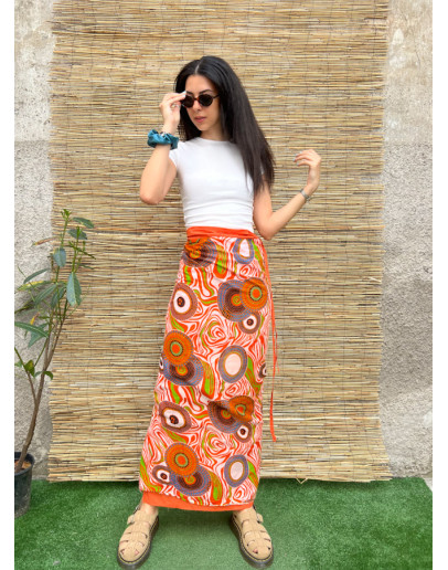 Vintage printed wrap skirt maxi