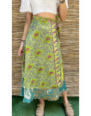 Silk printed double faced wrap skirt maxi 