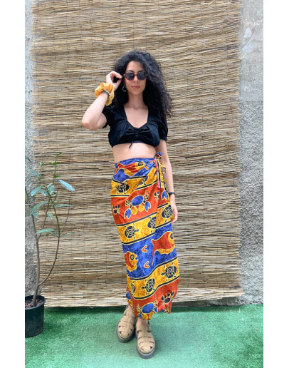 Vintage εμπριμέ wrap φούστα maxi 